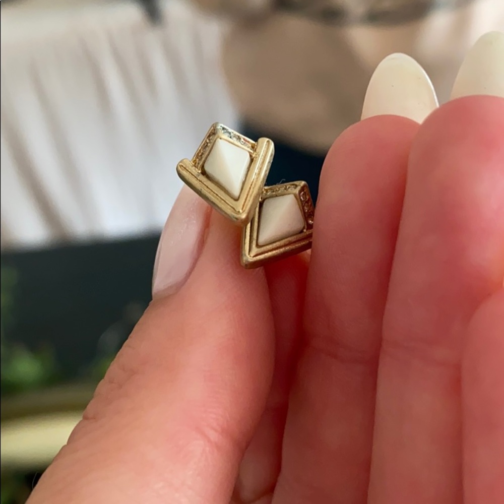 Tiny Bohemian Beige + Gold Studs - image 3